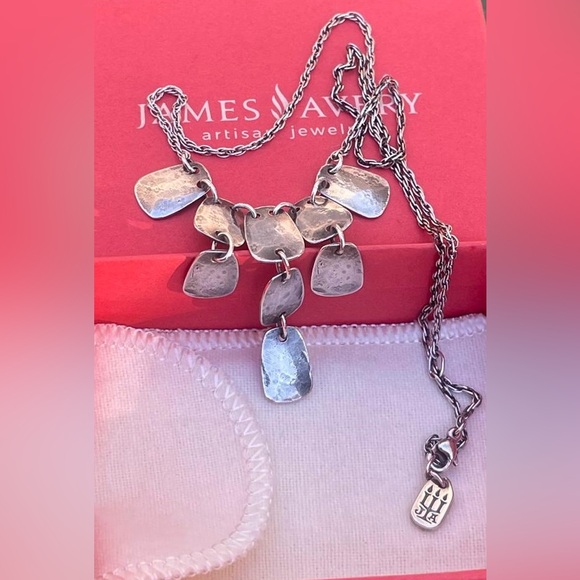 James Avery Retired Hammered Square link drop sterling silver necklace - Picture 1 of 6